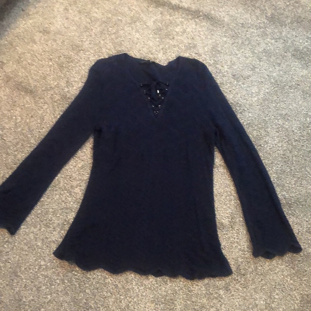 #Navy sweater top# tie neck - Picture 4 of 7